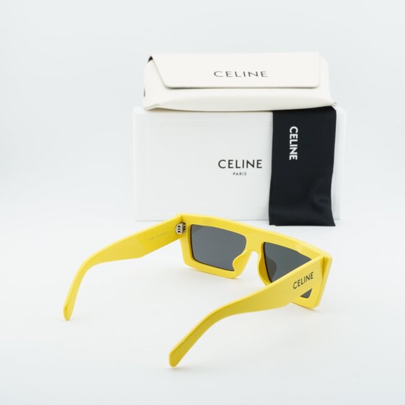 Celine CL40214U 39A Rectangle Sunglasses - Yellow/Grey